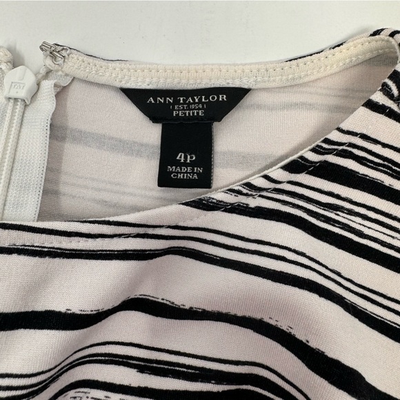 Ann Taylor White with Black Stripes and Lace Sleeveless Dress Back Zip size 4P - Picture 3 of 4